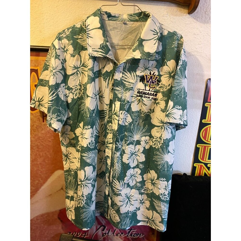 Mens Hawaiian Summer Shirt button Up Short Sleeve Grand Tour Med Green White